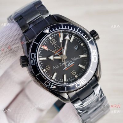 Replica Omega Planet Ocean Deep GMT Watch Solid Black 43mm